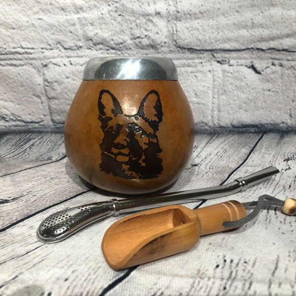 Yerba Mate Gourd Straw Stainless Cup KIT ARTISAN HANDMADE Dog - Picture 2 of 4